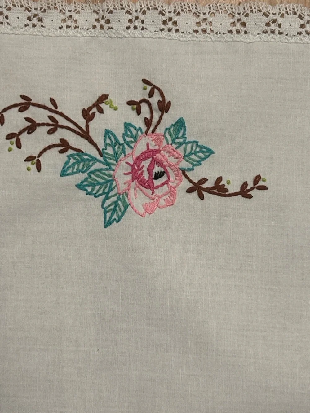 Embroidered Vintage-Style Table Runners - Floral & Pink Trim Qty 2 - Picture 11 of 14
